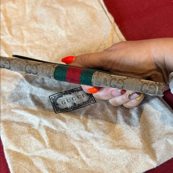 Gucci Black Monogram Clutch Wallet cards leather luxury designer red green women - Picture 6 of 15